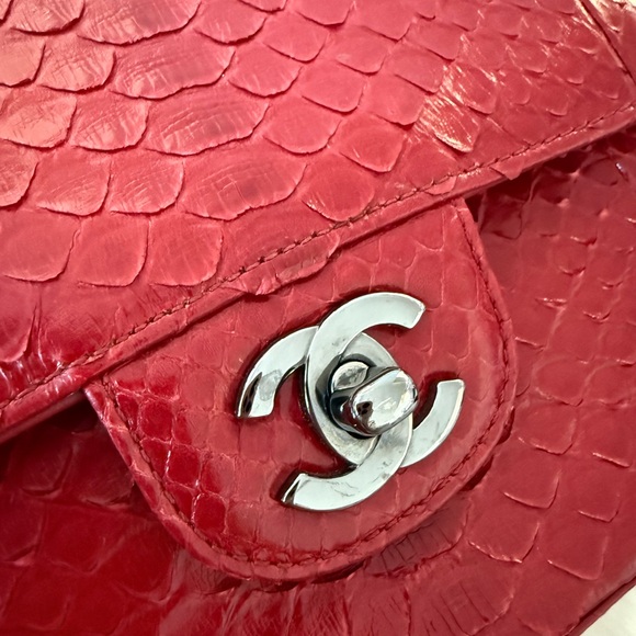Chanel Small Red Python Flap Bag, Silver Hardware - Picture 10 of 15